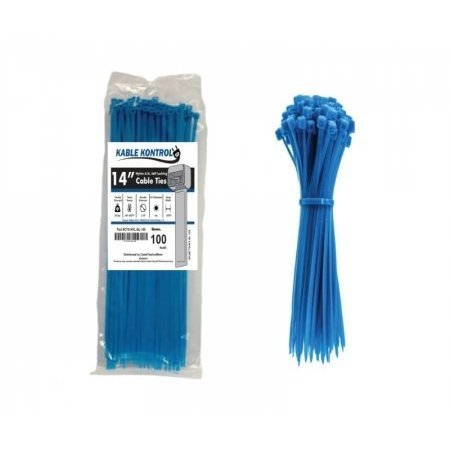 KABLE KONTROL Zip Ties - 14in Long - 100 Pc Pk - Fluorescent Blue - Nylon - 50 Lbs Tensile Strength CT514FL-BL-100